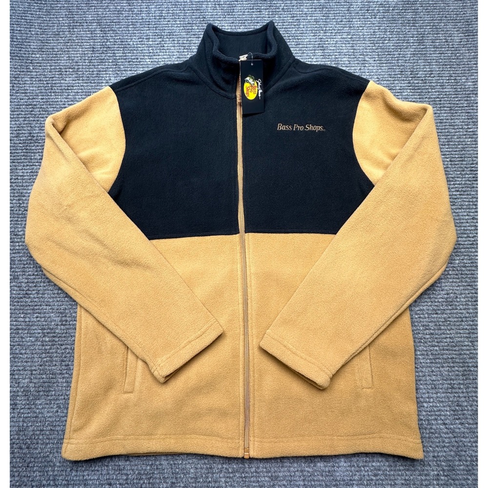 Bass Pro Shops Full Zip Logo Fleece Mens Medium Black Chipmunk Colorblock